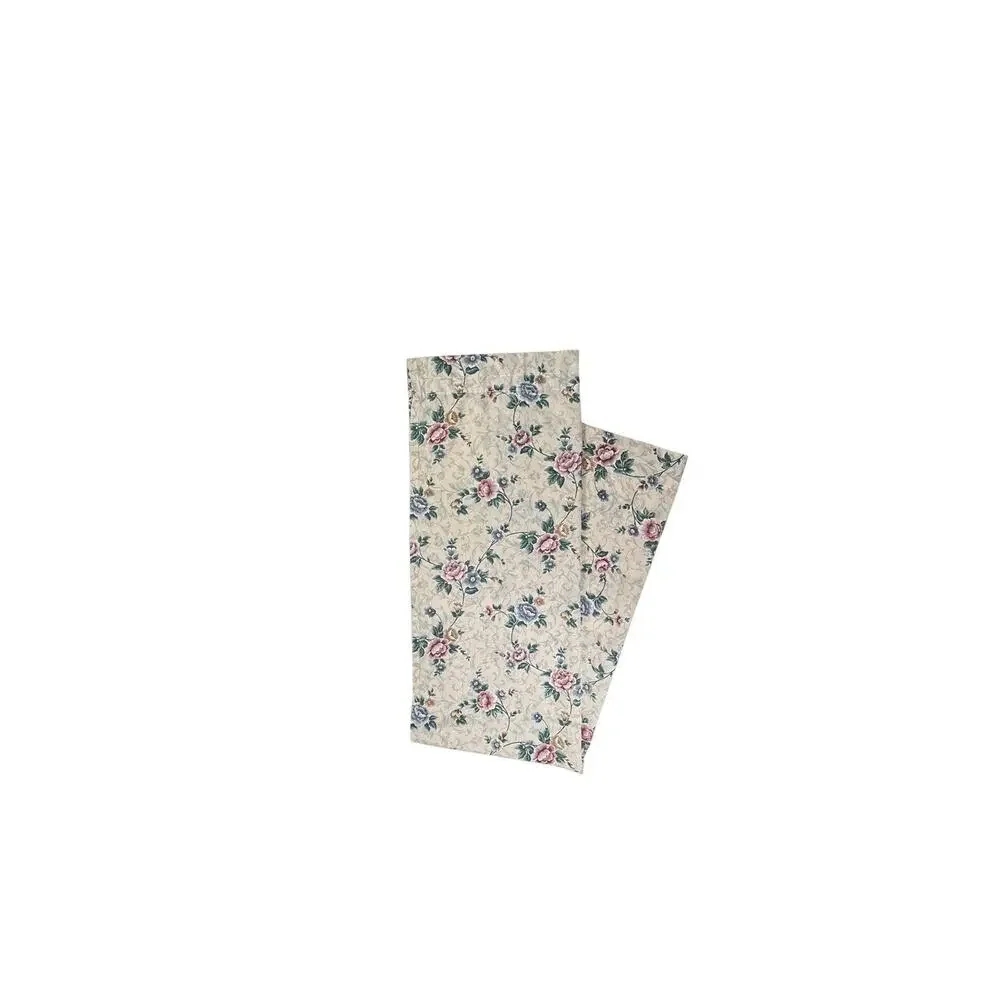 Set of Vintage Curtains Drapes 2 Panels 1 Valance Beige Floral Print Cottage
